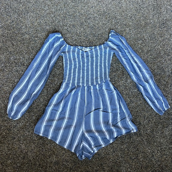 Hollister Blue and White Striped Off The Shoulder Romper Size Small y2k summer - Picture 2 of 8